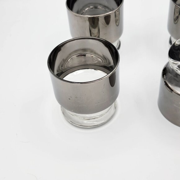 Vintage MCM Stackable Highball Glasses with Thick Silver Band – Set of 4 - Picture 6 of 8